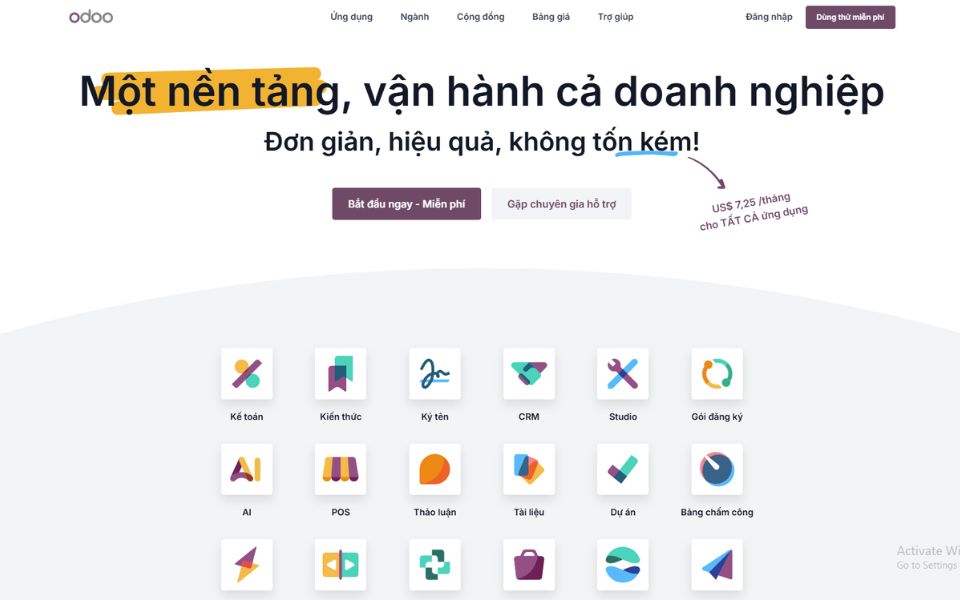 Các tính năng của Odoo